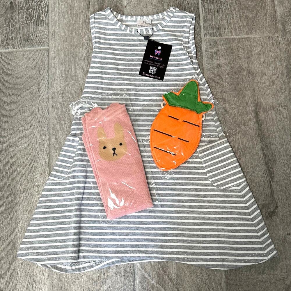 🌻NWT Easter Dress Boutique Girls 12-18M with Bunny Socks and Carrot Purse